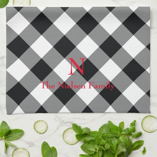 Zwart Wit Buffel geruite Monogram Keukenhanddoek (Gevouwen)