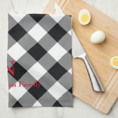 Zwart Wit Buffel geruite Monogram Keukenhanddoek (Quarter Fold)