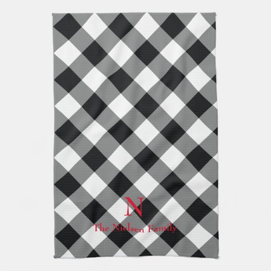 Zwart Wit Buffel geruite Monogram Keukenhanddoek (Verticaal)