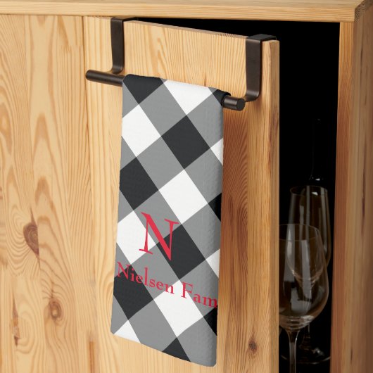 Zwart Wit Buffel geruite Monogram Keukenhanddoek (Derde Gevouwen)