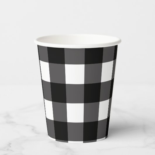 Zwart & wit buffel gingham geruit patroon papieren bekers (Achterkant)