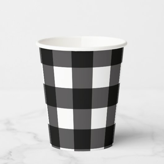 Zwart & wit buffel gingham geruit patroon papieren bekers (Links)