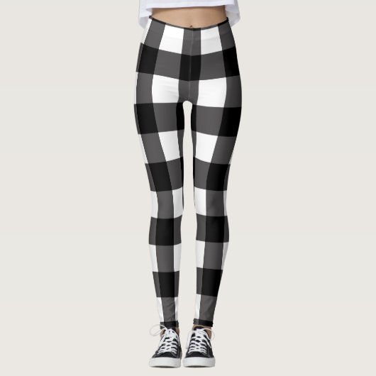Zwart & Wit Buffel Gingham Geruite geruite geruite Leggings (Voorkant)