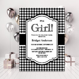 Zwart Wit Buffel Plaid Baby shower Kaart