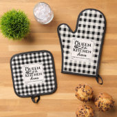 Zwart-wit Buffel Plaid Custom Text Keuken Ovenwant & Pannenlap Set (Top down)