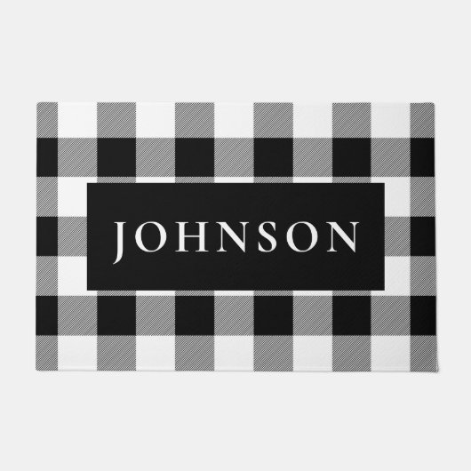 Zwart-wit Buffel Plaid Deurmat (Voorkant)