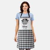 Zwart-wit Buffel Plaid Keukennaam Schort (Gedragen)