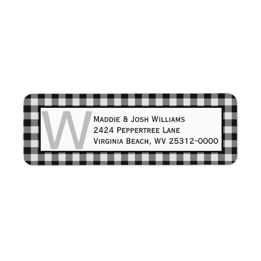 Zwart-wit Buffel Plaid Monogram Adres Etiket (Voorkant)