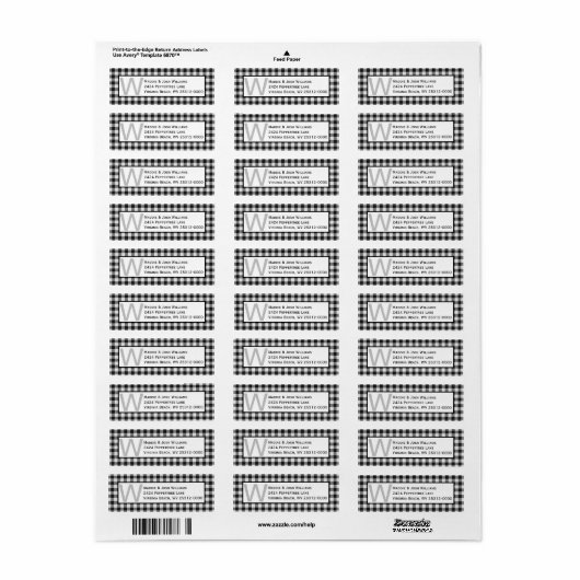 Zwart-wit Buffel Plaid Monogram Adres Etiket (Full Sheet)