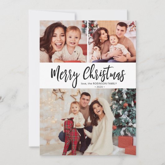 Zwart Wit Buffel Plaid Multi Foto Kerstmis Feestdagenkaart (Voorkant)