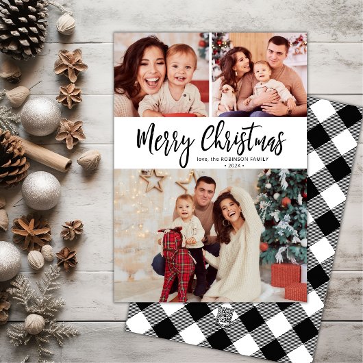 Zwart Wit Buffel Plaid Multi Foto Kerstmis Feestdagenkaart