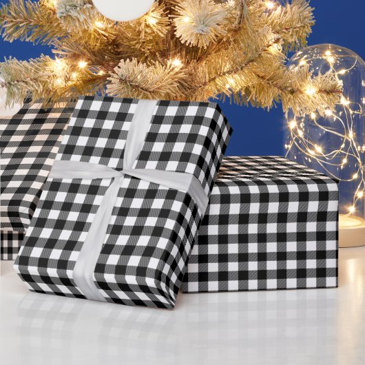 Zwart Wit Buffel Plaid Patroon Kerstcadeau Cadeaupapier (Feestdagen)