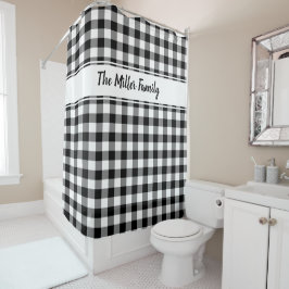 Zwart Wit Buffel Plaid Patroon met Aangepaste Naam Douchegordijn