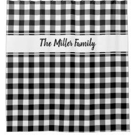 Zwart Wit Buffel Plaid Patroon met Aangepaste Naam Douchegordijn
