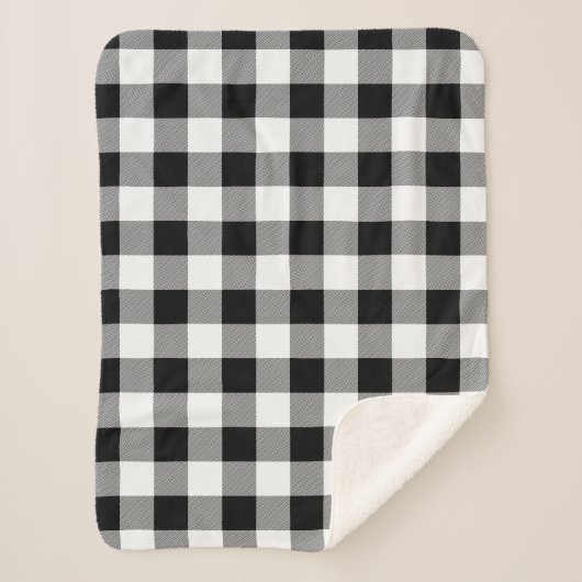 Zwart-wit Buffel Plaid Sherpa Deken (Voorkant)