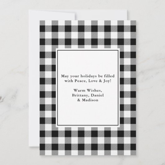 Zwart Wit Buffel Plaid Vrolijk Kerstfeest Feestdagenkaart (Achterkant)