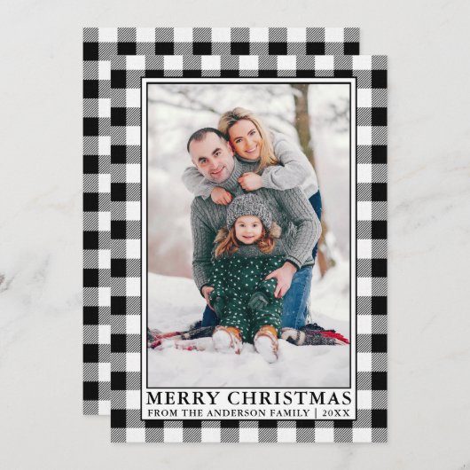 Zwart Wit Buffel Plaid Vrolijk Kerstfeest Feestdagenkaart (Voorkant / Achterkant)