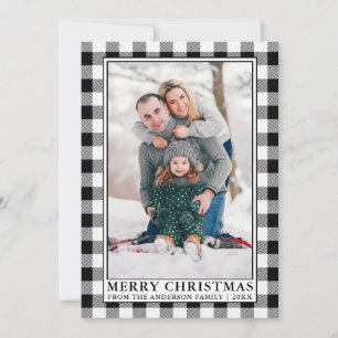 Zwart Wit Buffel Plaid Vrolijk Kerstfeest Feestdagenkaart