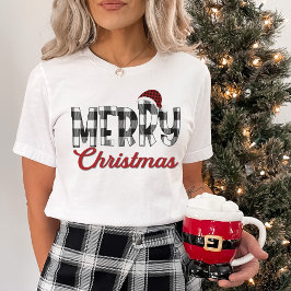 Zwart & Wit Buffel Plaid Vrolijk Kerstfeest T-shirt