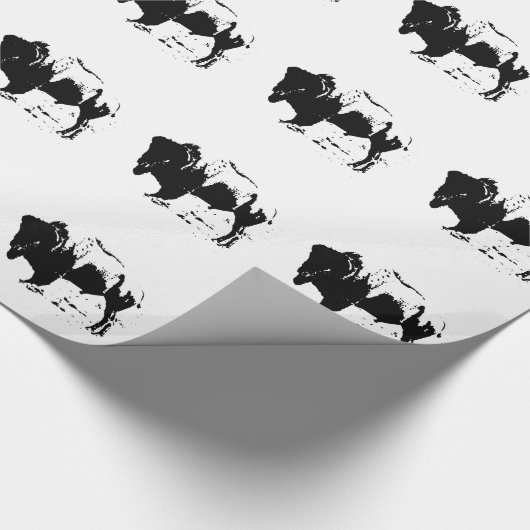 Zwart & Wit Buffel Silhouet Verpakkingsdocument Cadeaupapier (Hoek)