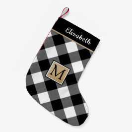 Zwart-wit buffelmonogram kleine kerstsok