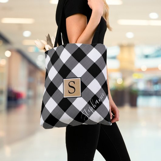 Zwart-wit buffelmonogram tote bag