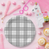 Zwart-wit buffelplaid papieren bordje (Feest)