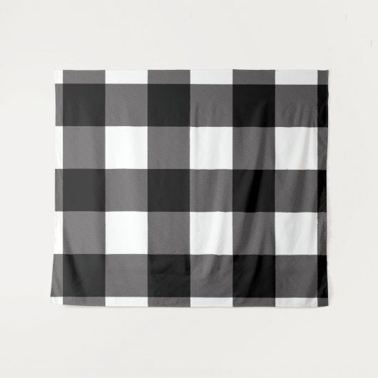 Zwart & Wit Buffelruitpatroon Rustiek Wandkleed (Voorkant (horizontaal))