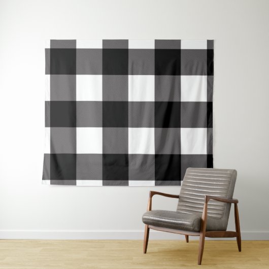 Zwart & Wit Buffelruitpatroon Rustiek Wandkleed (In Situ (horizontaal))