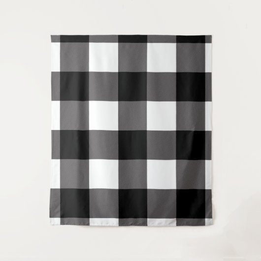 Zwart & Wit Buffelruitpatroon Rustiek Wandkleed (Voorkant)