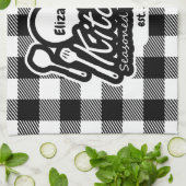 Zwart-wit buffelvlakte Keuken Custom Naam Theedoek (Gevouwen)