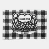 Zwart-wit buffelvlakte Keuken Custom Naam Theedoek (Horizontaal)