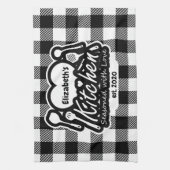 Zwart-wit buffelvlakte Keuken Custom Naam Theedoek (Verticaal)