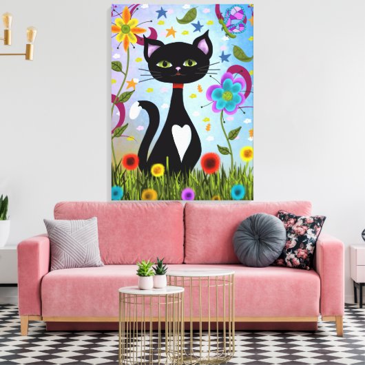 Zwart-wit buisje in een tuin canvas afdruk (Insitu (Woonkamer))