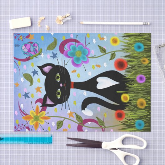 Zwart-wit buisje in een tuin tissuepapier (Craft)