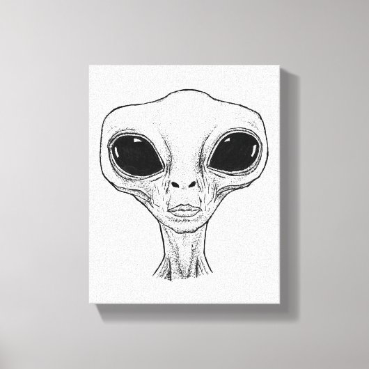 Zwart-wit buitenaards hoofd illustratie canvas afdruk (Voorkant)