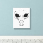 Zwart-wit buitenaards hoofd illustratie canvas afdruk (Insitu (Houten vloer))