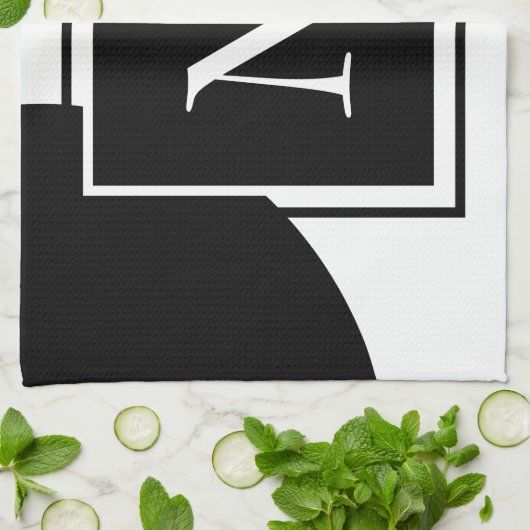 Zwart-wit buitengewoon monogram theedoek (Gevouwen)