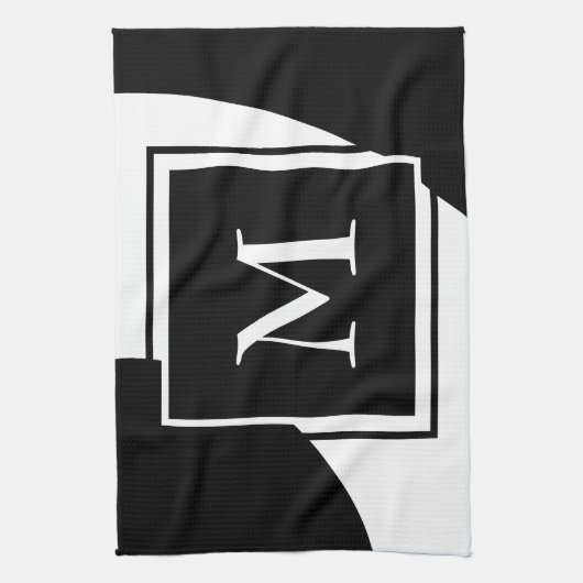 Zwart-wit buitengewoon monogram theedoek (Verticaal)