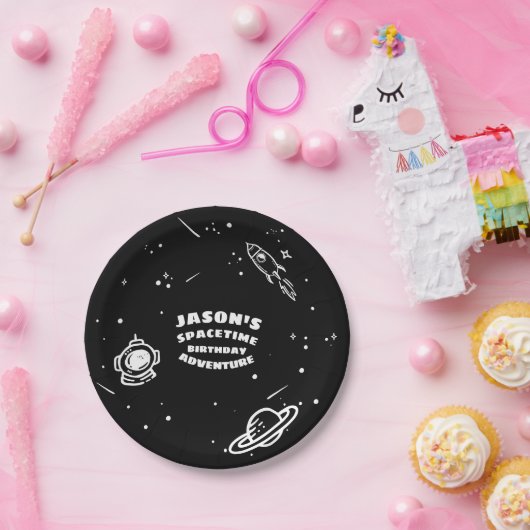 Zwart Wit Buitenruimte Astronaut Verjaardag Bord (Feest)