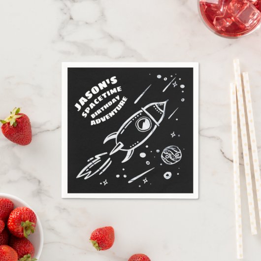 Zwart Wit Buitenruimte Astronaut Verjaardags Serve Servet (Insitu)