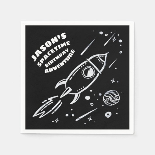 Zwart Wit Buitenruimte Astronaut Verjaardags Serve Servet (Voorkant)