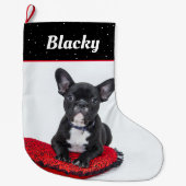 Zwart-wit Bulldog Puppy Naam en foto Grote Kerstsok (Voorkant)