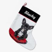 Zwart-wit Bulldog Puppy Naam en foto Grote Kerstsok (Voorkant (Hangend))