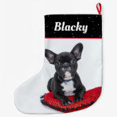 Zwart-wit Bulldog Puppy Naam en foto Grote Kerstsok (Achterkant)