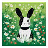 Zwart-wit Bunny Glanzend Poster (Voorkant)