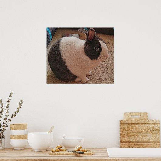 Zwart-wit Bunny Poster (Keuken)