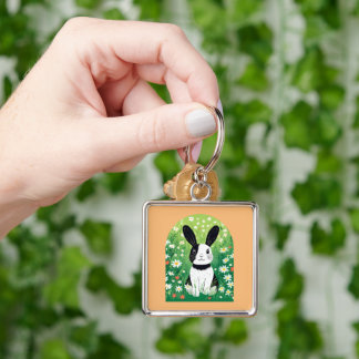Zwart-wit Bunny Sleutelhanger