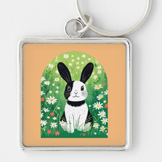 Zwart-wit Bunny Sleutelhanger (Voorkant)