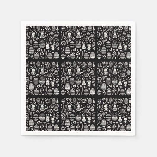Zwart & Wit Bunny Trail Patroon Servet (Voorkant)